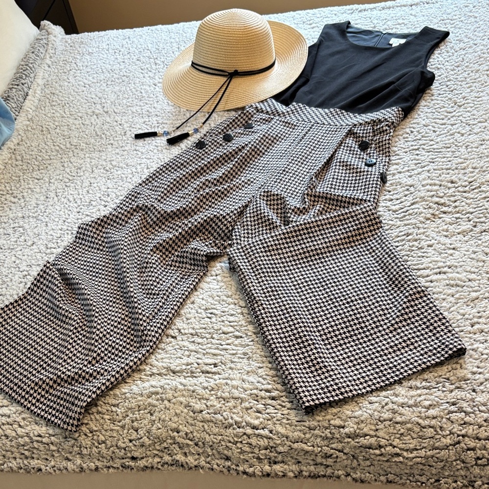 Dressbarn Black and White Checkered Wide Leg Jumpsuit